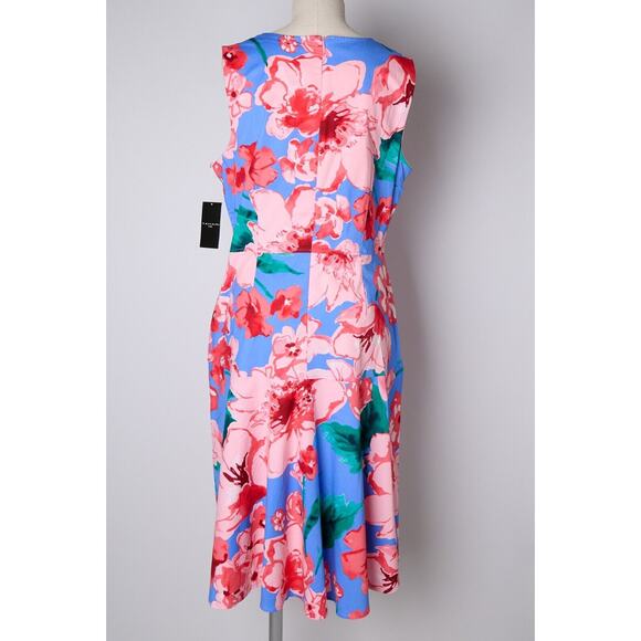 Tahari ASL Floral Midi Dress 14 A-Line Baby Shower Wedding Guest Vacation Resort - Picture 3 of 10
